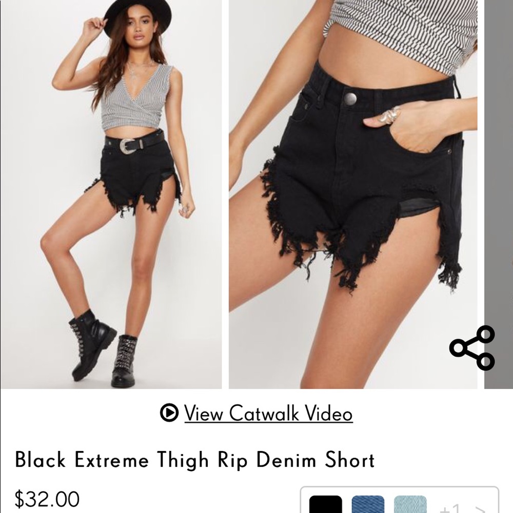Black extreme rip thigh shorts